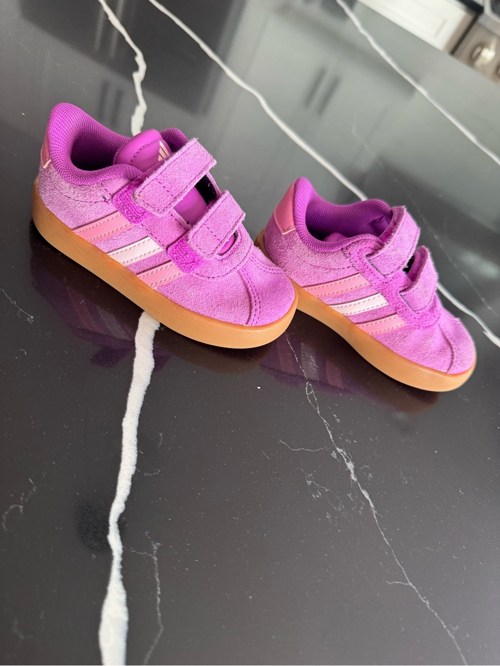 adidas Kids Purple Suede Velcro Sneakers with Gum Sole